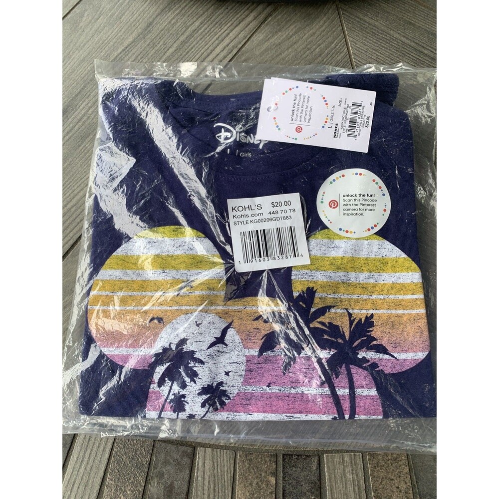 Disney Mickey Mouse Kids Navy Blue Sunset Graphic T-Shirt Goofy Donald Large